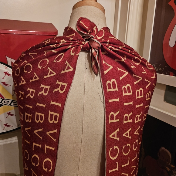 Bulgari Red and Gold Logo Scarf - Picture 3 of 6